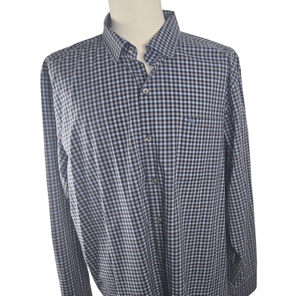 Tommy‎ Bahama IslandZone Gingham Button Down Shirt Blue Pima Cotton XXL / TTG